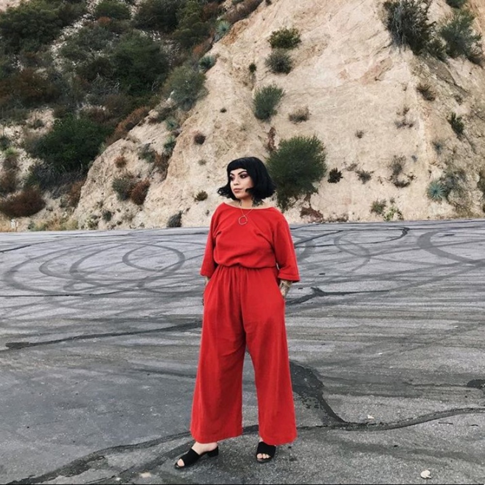 esby reversible duffy jumpsuit in tomato, size m